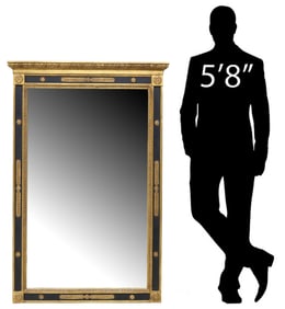FRENCH EMPIRE STYLE PARCEL GILT BEVELED MIRROR, 58.5"H