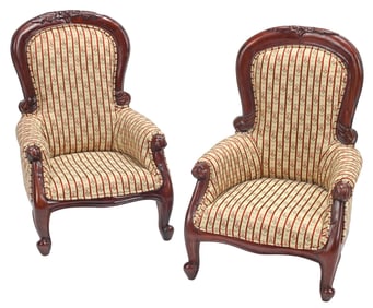 (2) MINIATURE VICTORIAN STYLE  PARLOR CHAIRS, 21"H