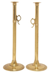 (2) ENGLISH  BRASS 'CANNON BARREL' TELESCOPIC CANDLESTICKS