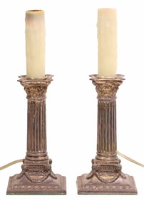 (2) NEOCLASSICAL STYLE SILVERPLATE 1-LIGHT TABLE LAMPS