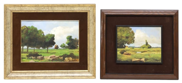 (2) SIGNED ITALIAN SCHOOL OIL PAINTINGS, VERDANT LANDSCAPES