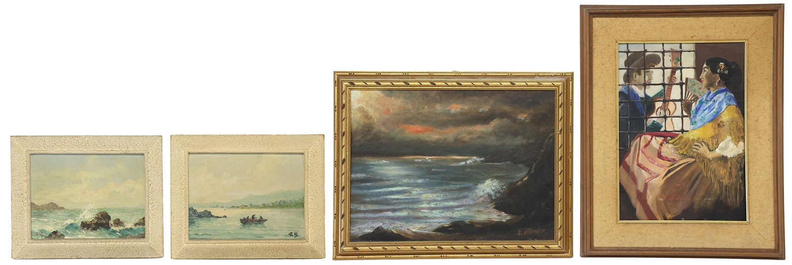 (4) ITALIAN SCHOOL DECORATIVE PAINTINGS, SEASCAPES & LUTE PLAYER (1 of 9)