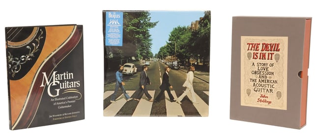 (3) SIGNED C.F. MARTIN & JOHN STUBBINGS GUITAR BOOKS & BEATLES BOX SET