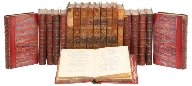 (20) LEATHER-BOUND LIBRARY SHELF BOOKS, POETRY AND LITERATURE