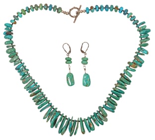 (2) NATIVE AMERICAN TURQUOISE BEADED NECKLACE & DROP EARRINGS