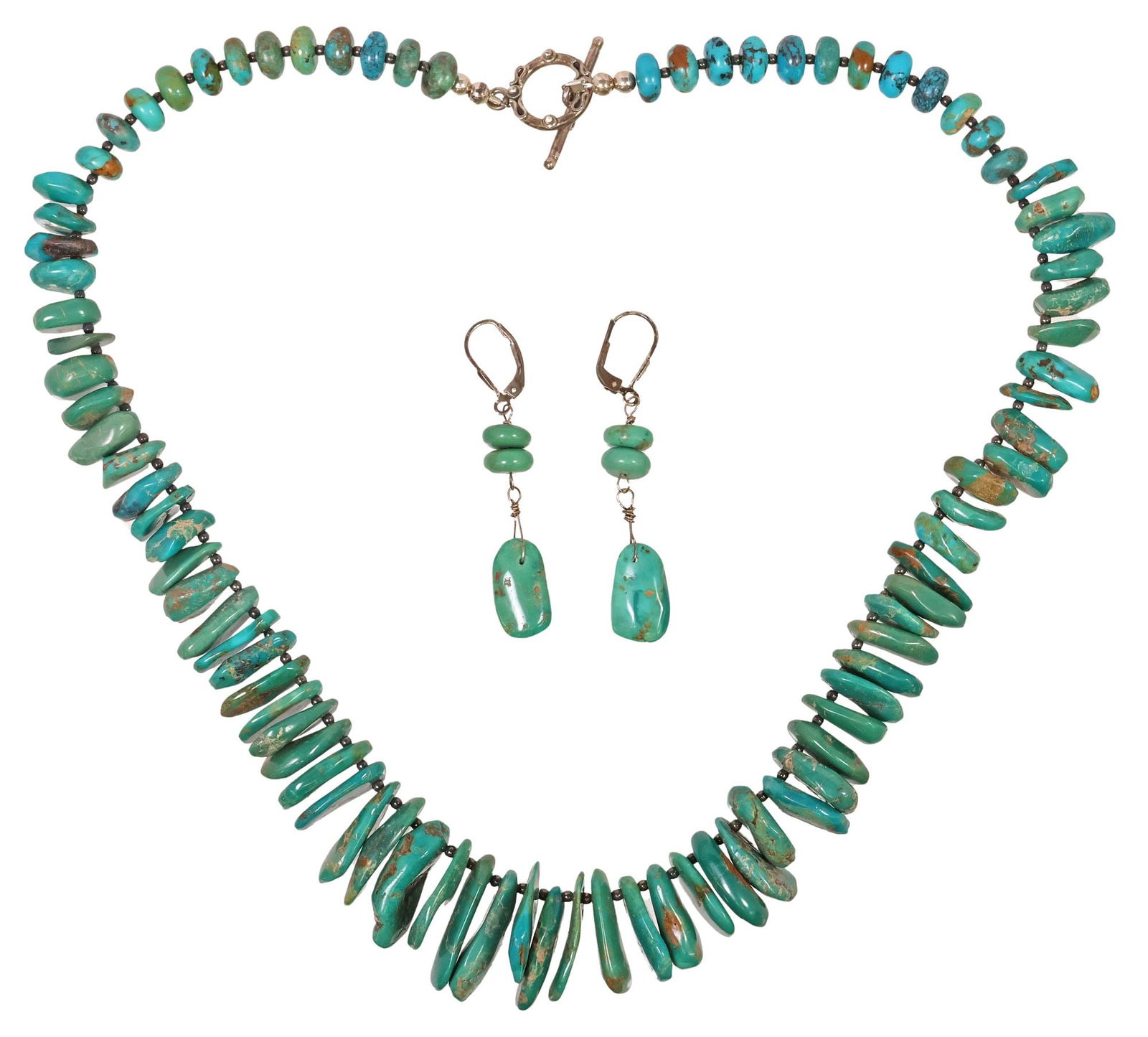 (2) NATIVE AMERICAN TURQUOISE BEADED NECKLACE & DROP EARRINGS (1 of 6)