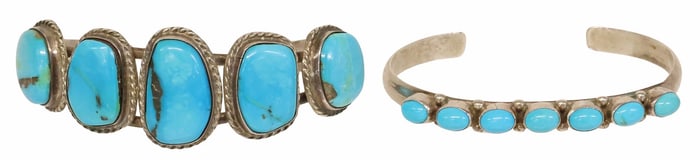 (2) NATIVE AMERICAN TURQUOISE & SILVER CUFF BRACELETS