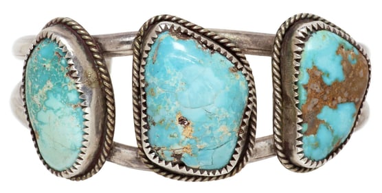 NATIVE AMERICAN SILVER & TURQUOISE CUFF BRACELET