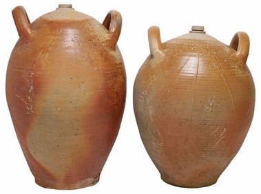 (2) FRENCH PROVINCIAL STONEWARE OIL JUGS