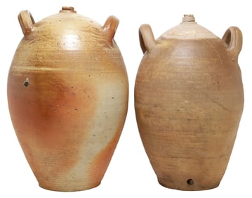 (2) FRENCH PROVINCIAL STONEWARE OIL JUGS