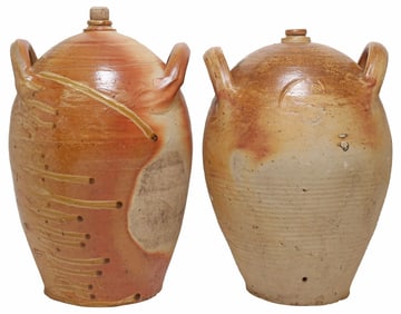 (2) FRENCH PROVINCIAL STONEWARE OIL JUGS
