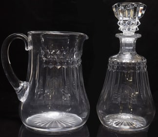 (2) BACCARAT 'PICCADILLY' CUT CRYSTAL DECANTER & PITCHER