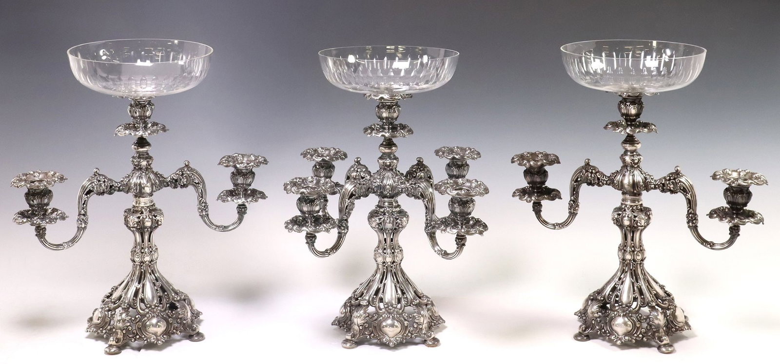 (3) REED & BARTON 'RENAISSANCE' SILVERPLATE CANDELABRA GARNITURE SET, 18.5"H (1 of 5)