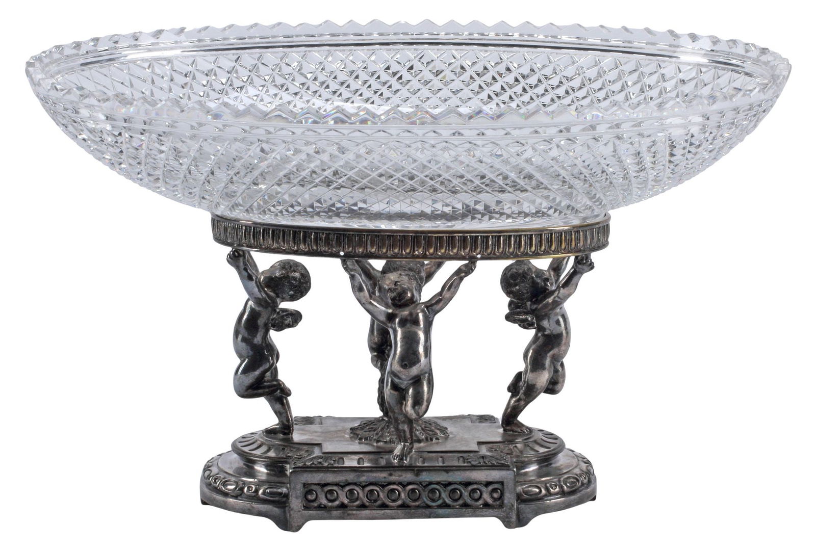 PAIRPOINT CUT CRYSTAL & SILVERPLATE FIGURAL PUTTI COMPOTE (1 of 4)