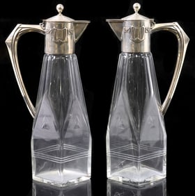 (2) GERMAN LUTZ & WEISS .800 SILVER-MOUNTED CRYSTAL PITCHERS