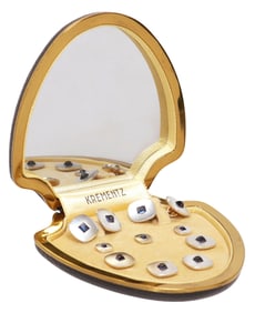 GENTS ESTATE KREMENTZ PLATINUM, GOLD & LAB SAPPHIRE TUXEDO SET