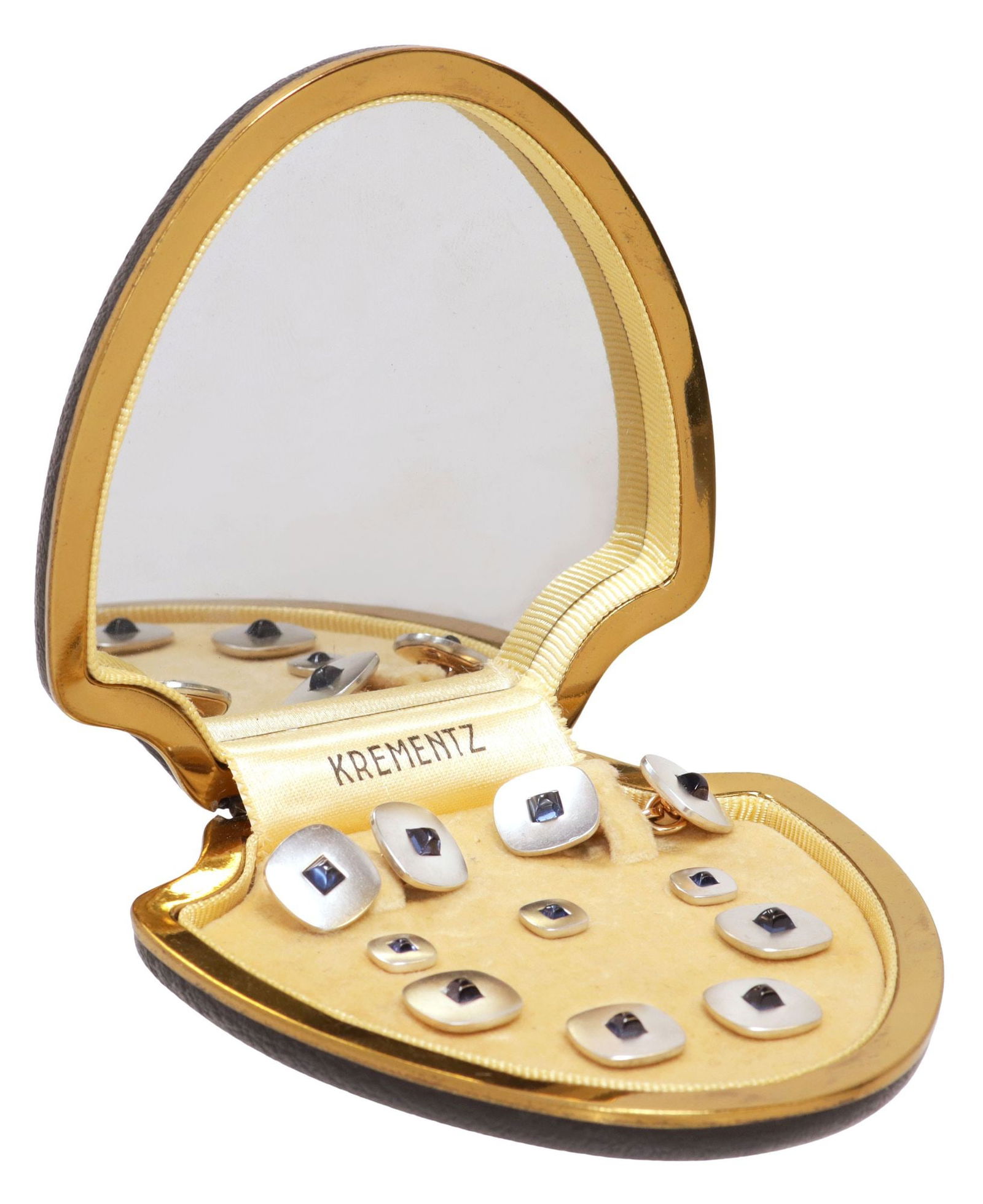 GENTS ESTATE KREMENTZ PLATINUM, GOLD & LAB SAPPHIRE TUXEDO SET (1 of 5)