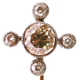 ESTATE ANTIQUE PLATINUM & GOLD 1.63CTTW FANCY BROWN DIAMOND STICK PIN
