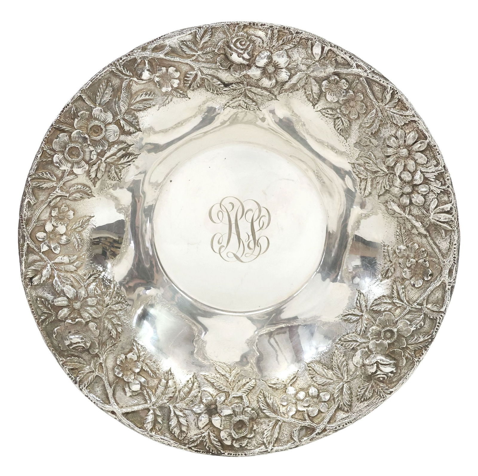 S. KIRK & SON STERLING 'REPOUSSE' FLOWERS CENTER BOWL (1 of 4)