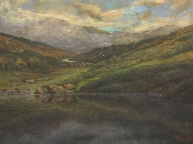 LARGE ITALIAN SCHOOL OIL PAINTING, COUNTRYSIDE LANDSCAPE, 36" X 48"