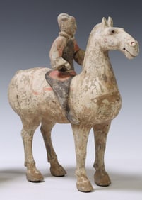 HAN DYNASTY PERIOD WARRIOR ON HORSE TOMB FIGURE (TL'D)