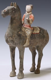 HAN DYNASTY PERIOD WARRIOR ON HORSE TOMB FIGURE (TL'D)