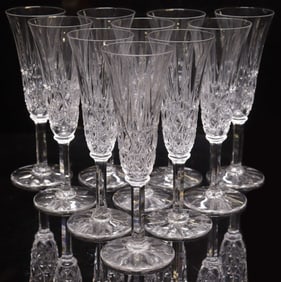 (10) FRENCH ST. LOUIS 'TARN' CUT CRYSTAL FLUTED CHAMPAGNE STEMS