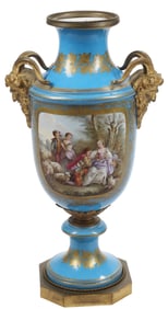 FRENCH ORMOLU-MOUNTED SEVRES-STYLE PORCELAIN VASE, 36"H