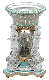 RICHARD KLEMM DRESDEN PORCELAIN FIGURAL SEASONS COMPOTE, 28"H