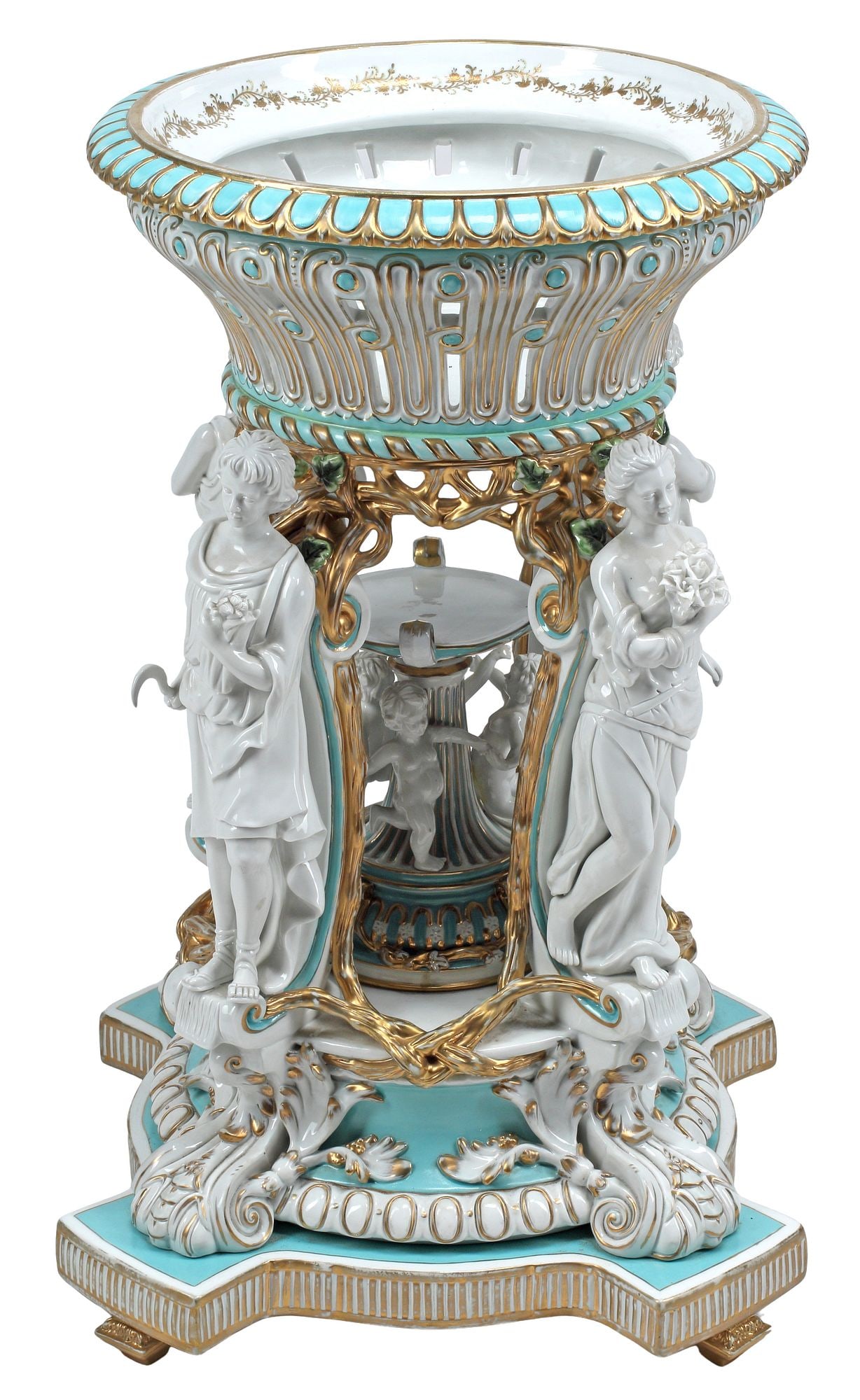 RICHARD KLEMM DRESDEN PORCELAIN FIGURAL SEASONS COMPOTE, 28"H (1 of 11)