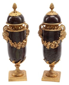 (2) FRENCH LOUIS XVI STYLE ORMOLU-MOUNTED STONE CASSOLETTES