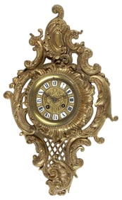 LOUIS XV ROCOCO STYLE GILT BRONZE CARTEL WALL CLOCK
