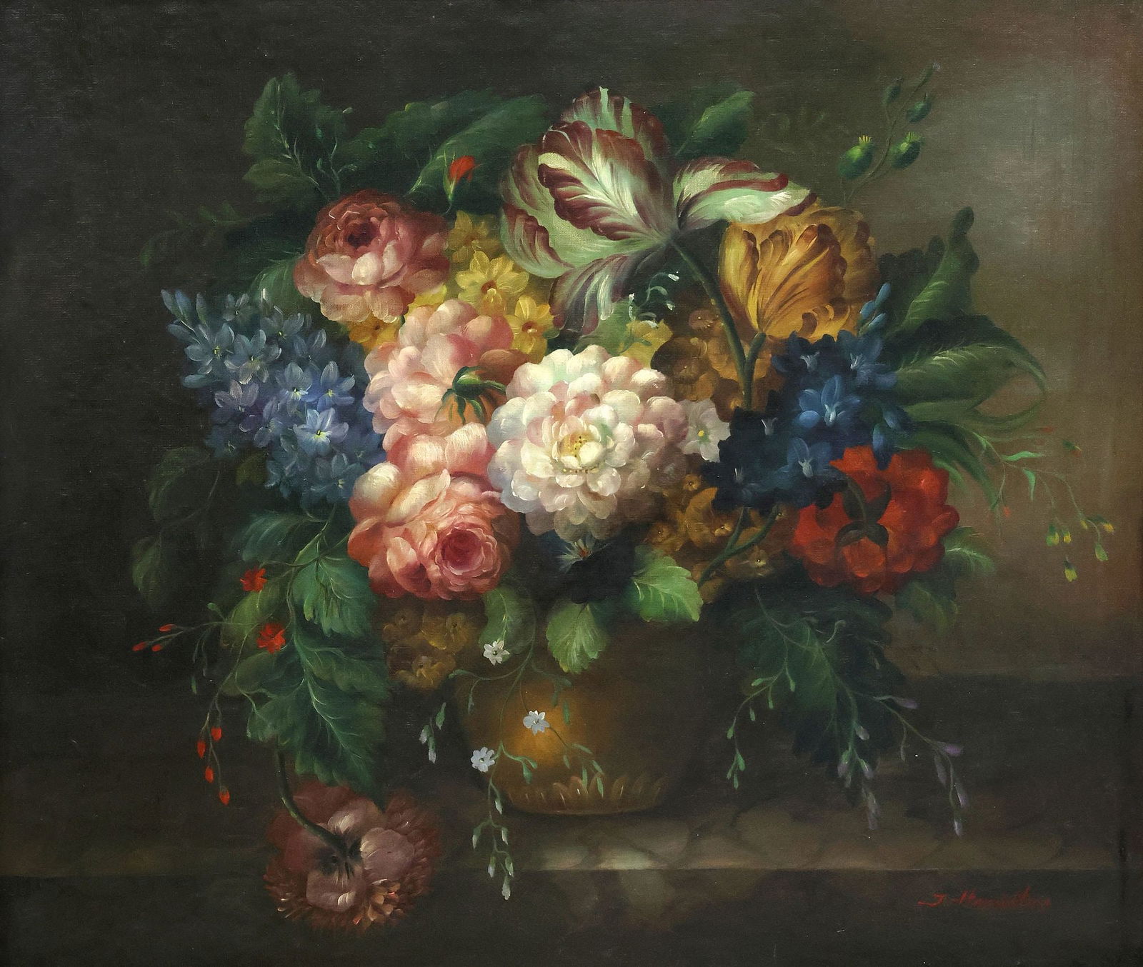 SIGNED HAMILTON OIL PAINTING, STILL LIFE WITH FLOWERS (1 of 4)