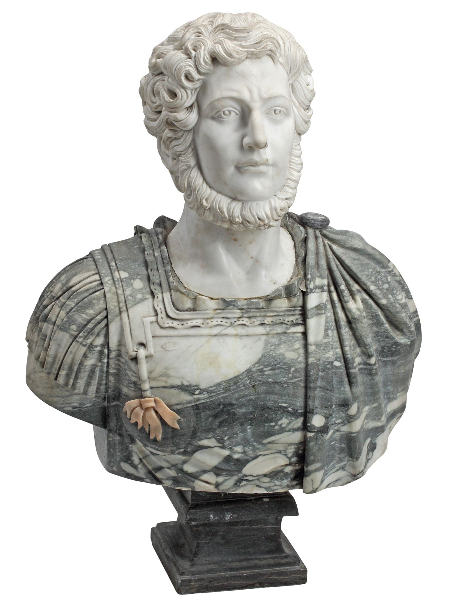 CLASSICAL STYLE POLYCHROME MARBLE BUST, ROMAN EMPEROR HADRIAN, 33"H (1 of 5)