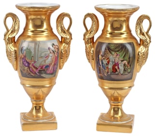 (2) BERLIN (K.P.M.) STYLE GILT PORCELAIN VASES