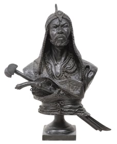 AFTER EMILE GUILLEMIN (D.1907) LIFE-SIZE BRONZE BUST OF A SULTAN WARRIOR