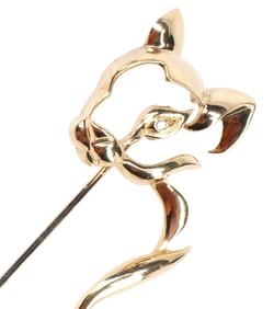 LARGE ESTATE 18KT YELLOW GOLD & DIAMOND ABSTRACT PANTHER BROOCH / PIN, 4.5"L