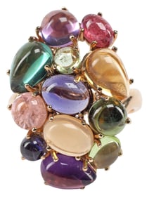 ESTATE ITALIAN 18KT GOLD &  MULTI-COLOR GEMSTONE RING