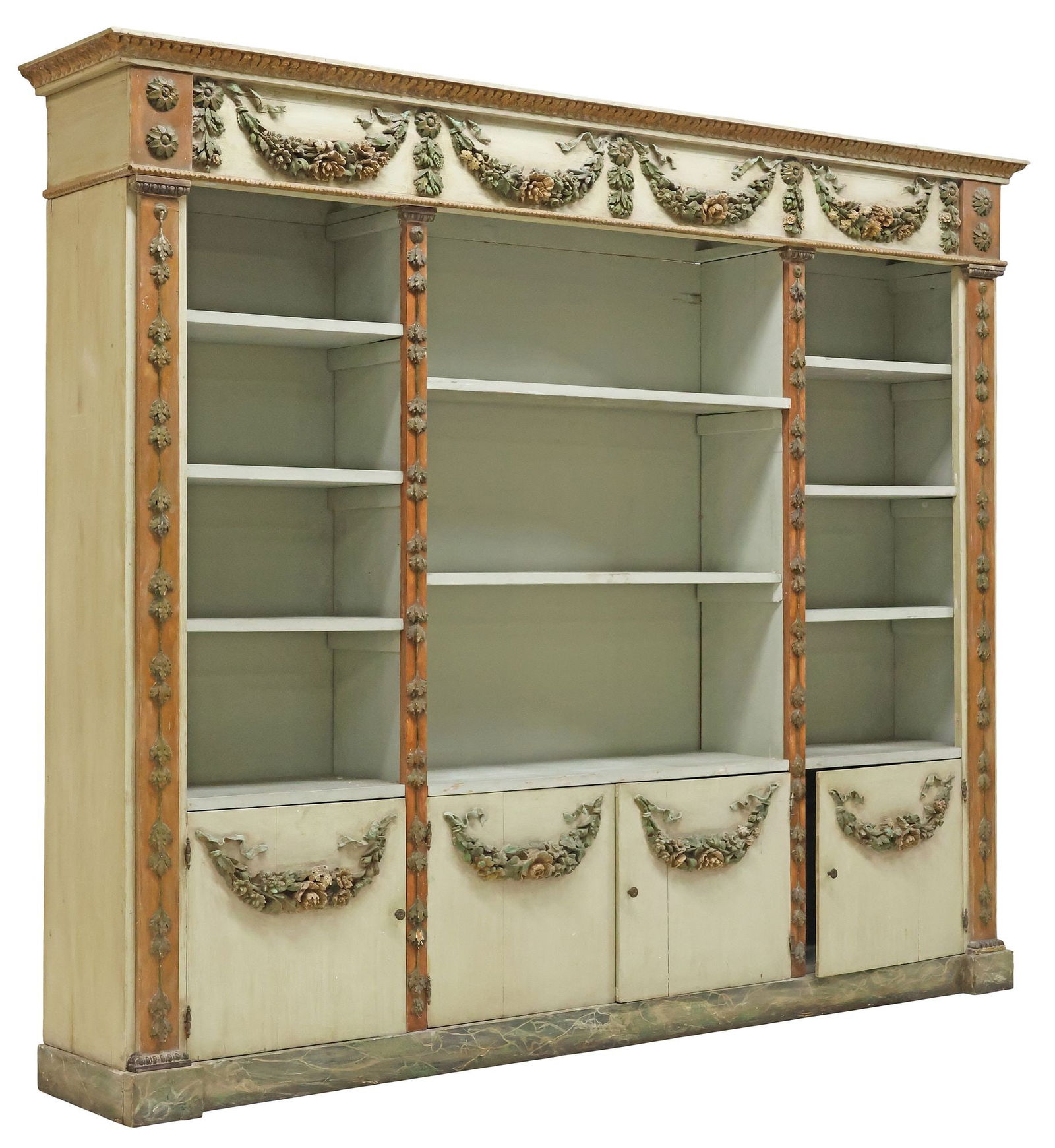 LARGE ITALIAN VENETIAN PAINTED & CARVED OPEN BOOKCASE (1 of 5)