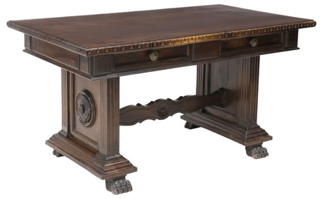 ITALIAN RENAISSANCE REVIVAL CARVED WALNUT LIBRARY TABLE