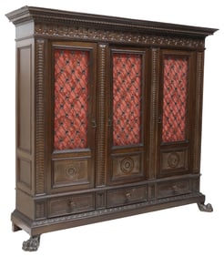 ITALIAN RENAISSANCE REVIVAL WALNUT & WROUGHT IRON BOOKCASE