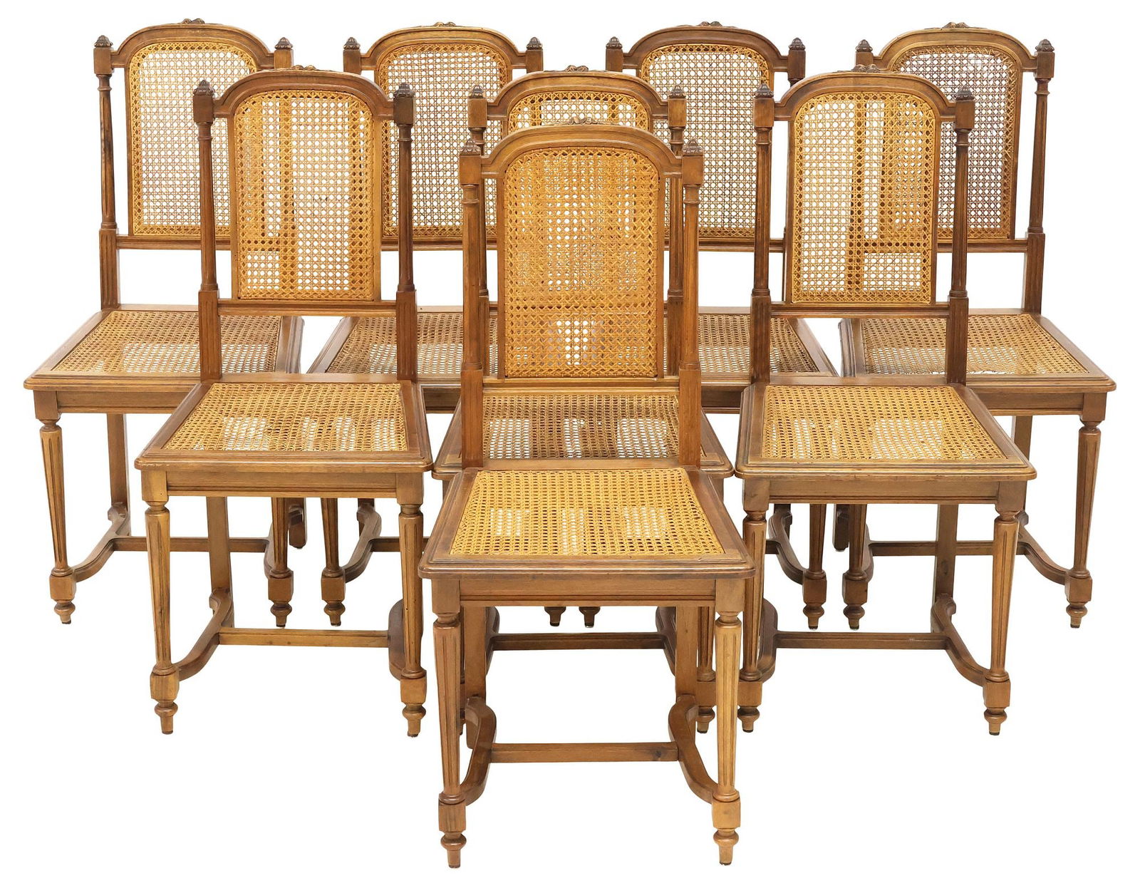 (8) FRENCH LOUIS XVI STYLE CARVED WALNUT & CANE DINING CHAIRS (1 of 3)