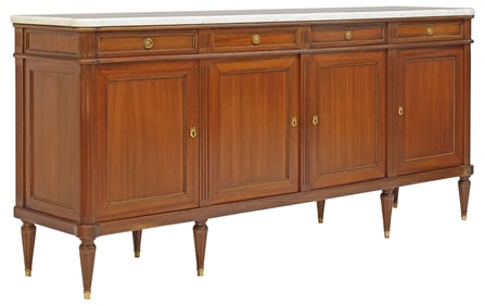 FRENCH LOUIS XVI STYLE MARBLE-TOP MAHOGANY SIDEBOARD