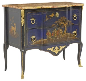 FRENCH TRANSITIONAL STYLE  MARBLE-TOP CHINOISERIE COMMODE