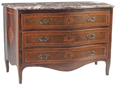 ITALIAN NEOCLASSICAL STYLE MARBLE-TOP PARQUETRY COMMODE