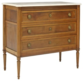 FRENCH LOUIS XVI STYLE MARBLE-TOP WALNUT COMMODE