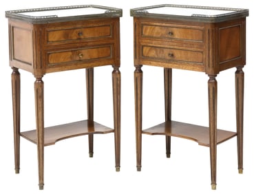 (2) FRENCH LOUIS XVI STYLE MARBLE-TOP MAHOGANY NIGHTSTANDS