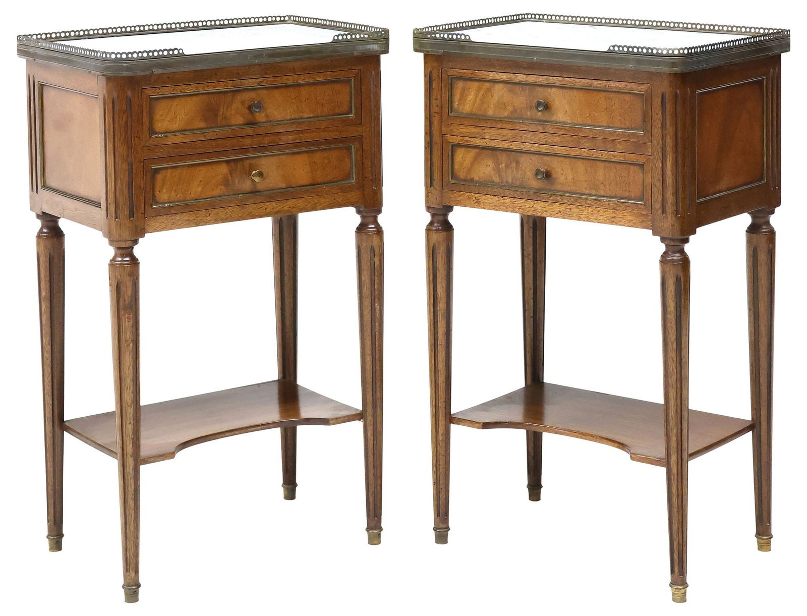 (2) FRENCH LOUIS XVI STYLE MARBLE-TOP MAHOGANY NIGHTSTANDS (1 of 5)