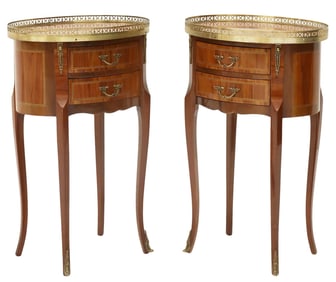 (2) FRENCH TRANSITIONAL STYLE MATCHED VENEER NIGHTSTANDS