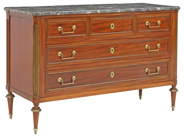 FRENCH LOUIS XVI STYLE MARBLE-TOP MAHOGANY COMMODE